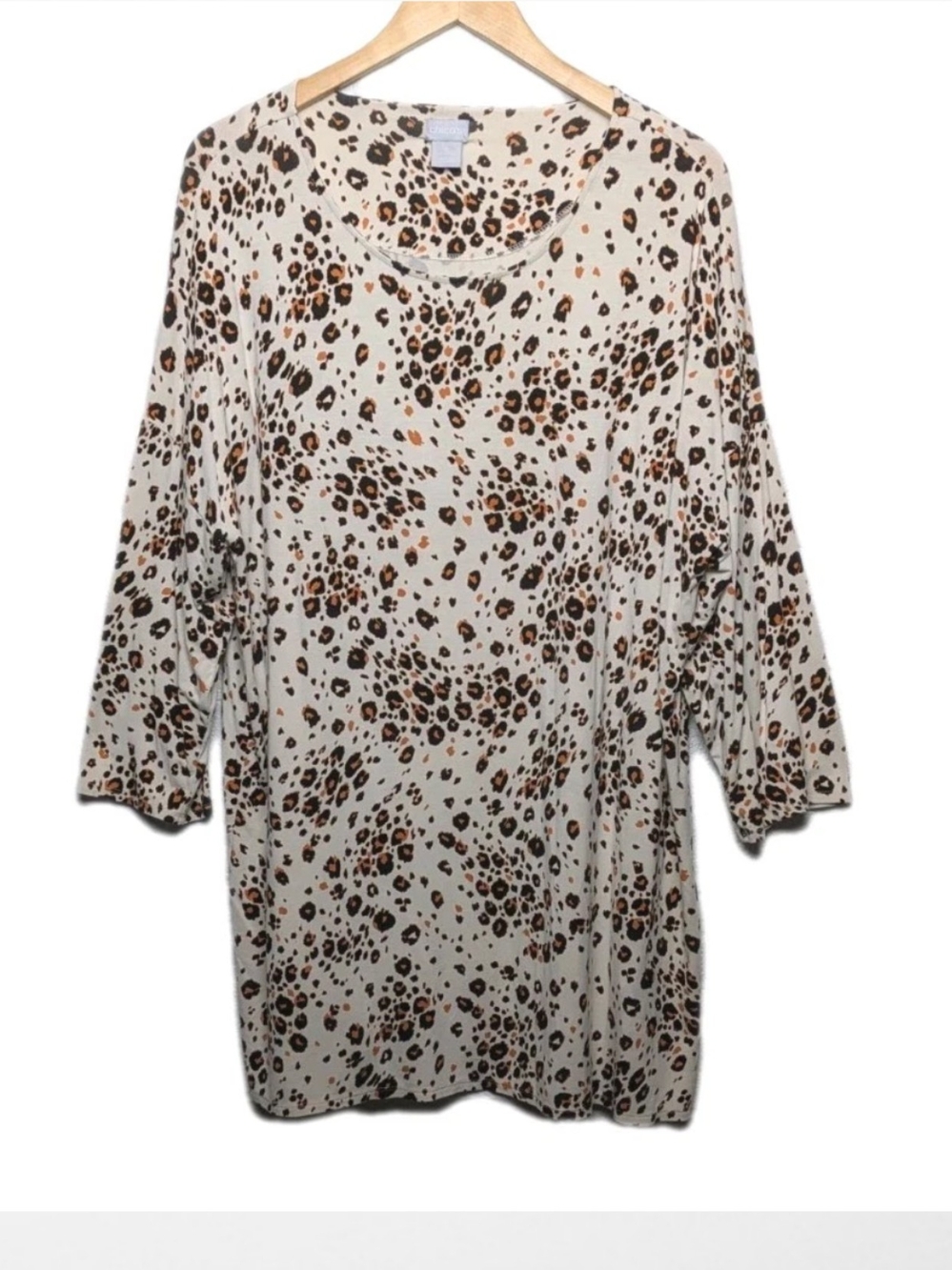 Chicos 3 Leopard Print Tunic Top XL Cream Multi Long Line